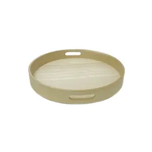 Plateau ottoman rond en bois de noyer noir extra large avec poignées pour servir le thé - Product Image 3