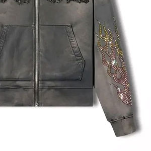 Fabriqué au Pakistan strass pleine fermeture éclair pull sweats lettres lourdes broderie à capuche PAR VIKY INDUSTRIES - Product Image 4