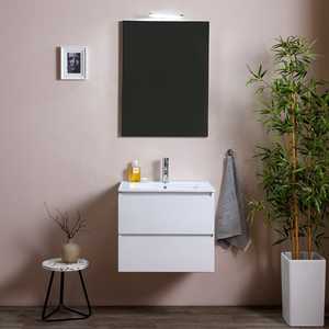 60 cm <b>White</b> Belize Space-Saving Wall-Hung Bathroom Cabinet with LED <b>Mirror</b> - Product Image 2