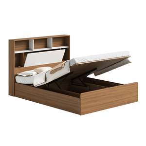 Hydraulic Storage Bed Frame with Integrated <b>Bookcase</b> Headboard, Lift Up Platform Bed with Hidden Storage Compartment, Modern Woo - Product Image 2