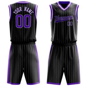 Uniformes de basket-ball personnalisés pour hommes avec design rayé, à bas prix, en matériau respirant à séchage rapide, pour hommes - Product Image 1