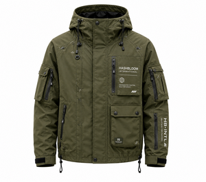 OEM Autumn Solid Zipper Hooded <b>Utility</b> Windbreaker <b>Men's</b> Long <b>Jacket</b> Waterproof Breathable Outdoor Casual OEM Service - Product Image 1