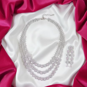 Ensemble de bijoux de créateur AD pour femmes, collier et boucles d'oreilles de mariage, combo élégant, accessoire de mode ethnique indien pour les fêtes - Product Image 1