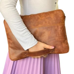 Custom Genuine Leather Soft Luxury Unisex Shoulder & Messenger Bag <b>Laptop</b> Sleeve & Portfolio <b>Case</b> Zipper Closure Lightweight - Product Image 1