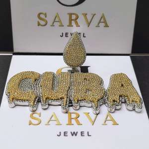 Personalizado CUBA nombre diamante colgante VVS Moissanite 14K oro amarillo Hip Hop joyería para hombres moda colgantes y dijes - Product Image 1