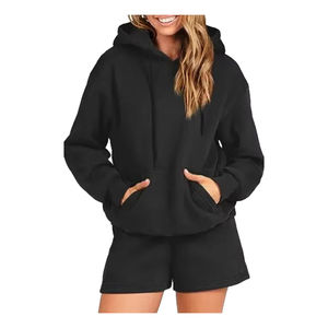 Femmes au-dessus du genou couleur unie décontracté deux pièces à capuche et short ensemble respirant écologique vêtements d'été - Product Image 3