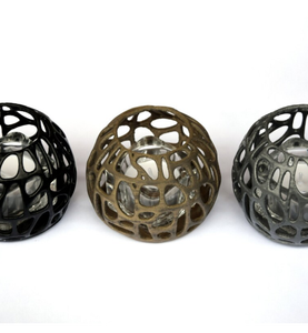 Glass <b>Tealight</b> <b>Holder</b> With Candle Colorful Frosted Amber Black Clear Valentine Print Handmade Silk Metal Cylinder - Product Image 2