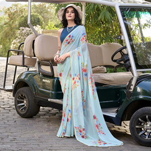 Saree Marbal de luxe en apesanteur avec imprimé floral en dentelle perlée et chemisier Banglory pour les distributeurs de vêtements ethniques B2B - Product Image 1