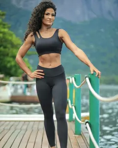 Otoño Invierno mujer conjunto de Yoga sin costuras contraste entrenamiento deportivo sujetador Top traje niñas sujetador con Control de barriga conjunto de mallas