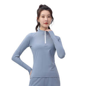 Venta al por mayor Running Tops Mujeres Active Yoga Wear Manga Larga Cuarto Media Cremallera Entrenamiento Camisas Slim Fit Deportes Camiseta Gimnasio Acanalado Top - Product Image 1
