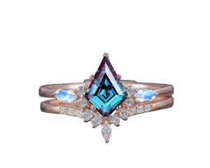 925ว่าวเงินสเตอร์ลิงตัดเป็นรูปอเล็กซานไดรต์เพชรโมอิสโกลด์สำหรับงานแต่งงานแหวนหมั้นสัญญา - Product Image 6