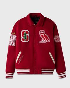 Veste bomber varsity en laine de haute qualité de couleur rouge, avec patch brodé, style streetwear, fabricant pour unisexe - Product Image 1