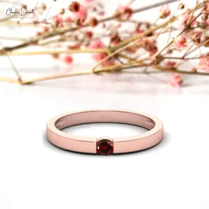 Solitaire Garnet Birthstone Ring In 14k Solid Rose Gold 0.10Ctw Natural Garnet Dainty Ring Customize Wholesale Jewelry Supplier