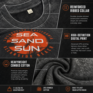 เสื้อยืดโอเวอร์ไซส์สีดำลายพิมพ์ตัวอักษร Sea Sand Sun สำหรับผู้ชาย แขนสั้น คอโอ ผ้าฝ้าย ล้างสีแบบ Stone Wash - Product Image 4