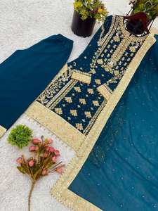 Ensemble Salwar Kameez en Soie Satinée Naturelle avec Dupatta, Entièrement Cousu, Réversible, Prêt-à-porter pour Fêtes, Diwali, Mariages - Product Image 5