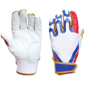 Gants de baseball à doigts entiers, blancs, rouges, bleus, en cuir, fermeture auto-agrippante, antidérapants, pour droitier, adulte, toutes saisons - Product Image 4