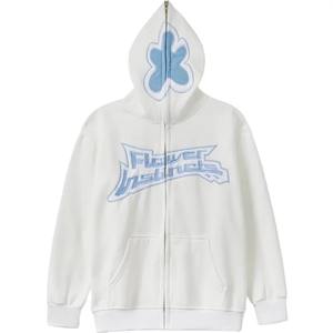 Sudadera con capucha de Heavyweight para hombre, ropa de calle personalizada con cremallera y cuello completo, Logo personalizado en blanco, con cremallera - Product Image 4