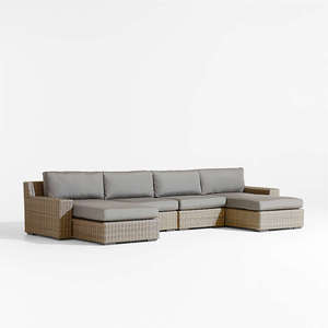 Abaco Contemporary Outdoor Double Chaise Sectional <b>Sofa</b> Resin Wicker Canvas Charcoal for Sunbrella Cushions <b>Rattan</b> for Dining - Product Image 3