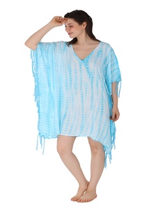 Femme Fait à la main Tie-Dye & Striped Print Caftan Cover-Up Bikini Beach Dress 1 Piece Swimwear - Product Image 2