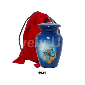 Blue Butterfly Printed Small Keepsake Urn for Ashes with Paper <b>Funnel</b> Velvet Carry Bag and Beautiful Gift Box - Product Image 1