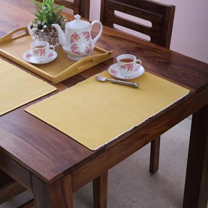 แผ่นรองจานผ้าฝ้ายเนื้อซี่โครง100% หรูหราทันสมัยเสื่อผ้าลินินลายตารางสีทึบสำหรับบ้านโรงแรมงานแต่งงาน - Product Image 1