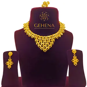 LATEST COLLIER BIJOUX 24K GOLD PLATED 5GM PLAUE OR WOMEN NECKLACE SET PARTY AFRICAN WEDDING
