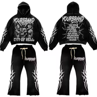 Ensemble de survêtement deux pièces pour homme, couleur unie, avec sweat à capuche long et pantalon de jogging évasé basique, grande taille, hiver, personnalisable avec logo