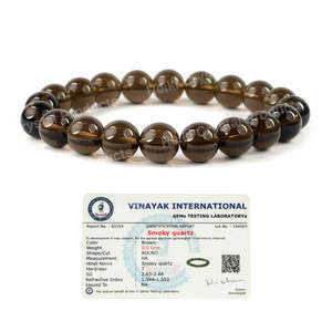 Certified Smoky Quartz 10mm Round Bead Bracelet for Protection Grounding Stress Relief Emotional Balance Reiki Charged - Product Image 1