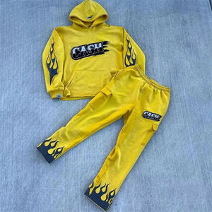 Conjunto de Sudadera con Capucha y Pantalones Y2K con Logotipo Personalizado, Estilo Flame, Grueso, 500 Gsm, Hombros Caídos, Estampado Extra Grande, Unisex, Chándal para Hombre, Felpa Francesa - Product Image 1