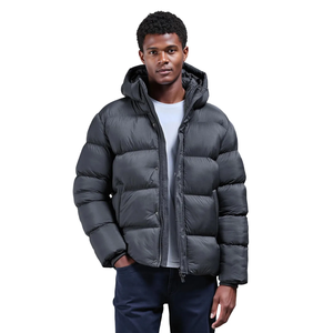 Blouson d'hiver pour homme, nouvelle mode, matelassé, couleur unie, toile, imperméable, à capuche, coupe-vent, bomber décontracté, fermeture éclair, devant - Product Image 5