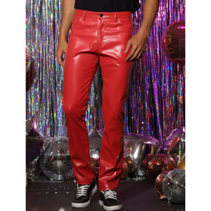 Pantalons en cuir à jambes larges et taille mi-haute pour hommes, design empilé personnalisé, tendance, pattes d'éléphant, vente en gros - Product Image 2