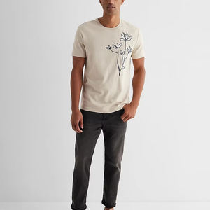 Camiseta de 100% algodón en blanco de alta calidad para hombre, camiseta con logotipo bordado personalizado, camisetas con diseño de logotipo personalizado para hombre - Product Image 2