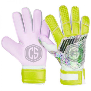 Gants de gardien de but jaune fluo hybrides à doigts coupés, paume en latex professionnel, gants de gardien de but de football avec motif géométrique au dos - Product Image 1