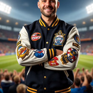 Varsity Jacket Parches bordados para hombre Manga de lana Béisbol Varsity Jacket Hombres 100% Lana Chenille Bordar Varsity Coat Mens - Product Image 1