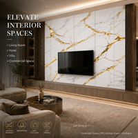 Panel de Pared de PVC con Vetas Naturales, Lámina de Mármol UV Blanco Dorado MORLENX