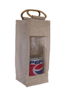 Lowellcraft Jute Wine <b>Bag</b> with Cane Handle Geometric Print Shopping <b>Bag</b> for 1 Bottle Small Size - Product Image 2