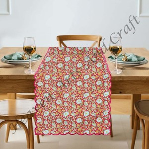 Camino de mesa de borde bordado de Tela con estampado de bloques de diseño Floral moderno hecho a mano de alta calidad para decoración del hogar y restaurante - Product Image 6
