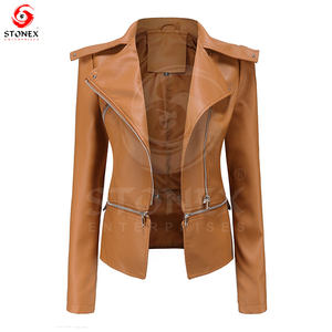 Nuevo diseño de chaquetas de cuero Ropa de moda Chaqueta con cremallera super suave Premium/chaqueta de cuero para mujer. - Product Image 3