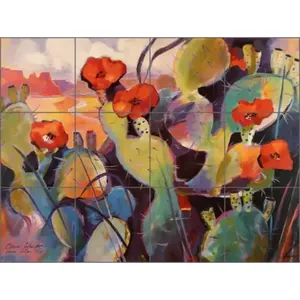 Carrelage sur le thème des cactus Dosseret Mural en céramique Cullar Southwest Landscape Art WC118 Accessoires de carrelage - Product Image 1