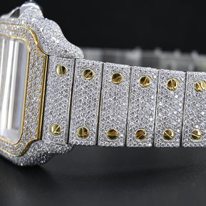 Montre de mode en acier inoxydable entièrement sertie de diamants en moissanite certifiés, cadran transparent brillant, mouvement ETA fait à la main, étanche - Product Image 4
