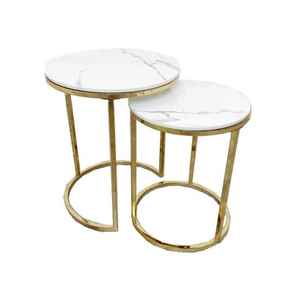 Mesa de Centro de Alta Calidad con Marco Dorado y Tapa de Mármol, Diseño Moderno, Ecológica, Hecha a Mano, para Sala de Estar, Entrada, Uso Decorativo - Product Image 6