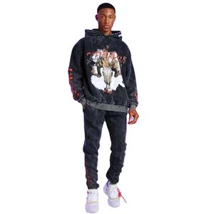 Nouvel ensemble de survêtement unisexe vintage 2 pièces à capuche délavé à l'acide, coupe régulière, en molleton de coton léger, pour l'hiver, style jogger, vêtement de sport - Product Image 6