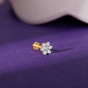 Impresionante Piercing de Nariz con Diamante <span class=keywords><strong>Blomma</strong></span> Dorado, Joyería Corporal Chapada en Oro Rosa de 14K con Circonita y Diseño Floral de Rosca - Product Image 2