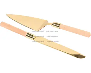 Coltello da formaggio set di coltelli da formaggio in acciaio inossidabile 2 pezzi lama in metallo oro rosa con manici combinati in legno naturale