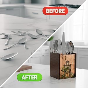 Smooth Finish Wooden Printed <b>Utensil</b> Holder Budget <b>Storage</b> for Spoons Ladles and Spatulas Printed <b>Utensil</b> Holder - Product Image 5