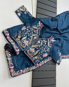 Bordado secuenciado de Sari Georgette indio y pakistaní de alta calidad incluye blusa de hilo de algodón de seda para fiestas de bodas - Product Image 5