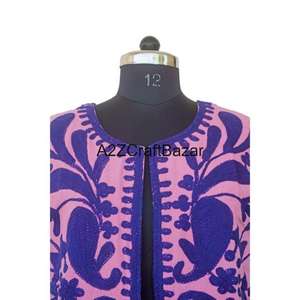 Chaqueta Bomber de Algodón Bordada a Mano para Mujer, Estilo Suzani, Mangas Regulares, Estilo Bohemio Tradicional, para Otoño e Invierno, para Fiestas - Product Image 3