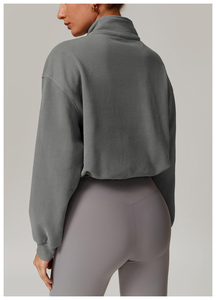 Sudaderas con capucha con media cremallera de fábrica personalizadas, sudaderas con cremallera y cuello simulado para mujer, sudaderas de algodón de alta calidad - Product Image 2