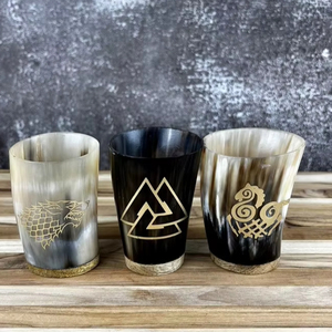 แก้วเขาควายขัดเงาพรีเมียม ขอบทองเหลือง สำหรับดื่มเบียร์ ไวน์ ผลิตภัณฑ์ใหม่ คุณภาพสูง แก้วดื่มสไตล์ไวกิ้ง - Product Image 1