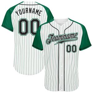 Ropa de equipo personalizada más vendida, camiseta de béisbol con mangas raglán auténtica en color blanco y verde Kelly a rayas en negro - Product Image 1